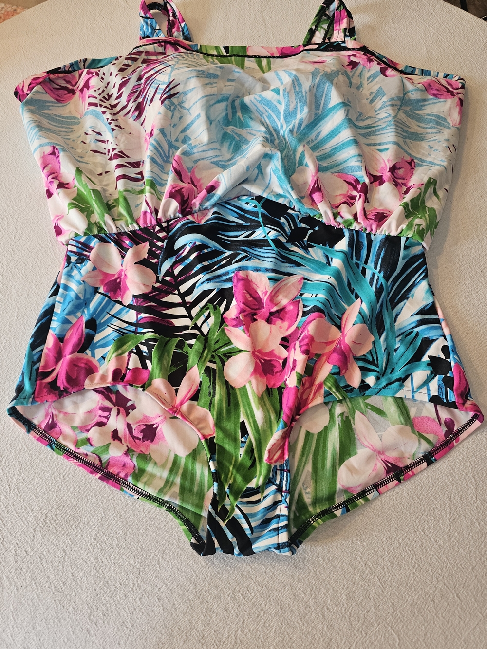 Le Cove Plus Size 18W Tropical Floral One-Piece Swim Dress V-Neck Coquette Chic - Picture 6 of 9